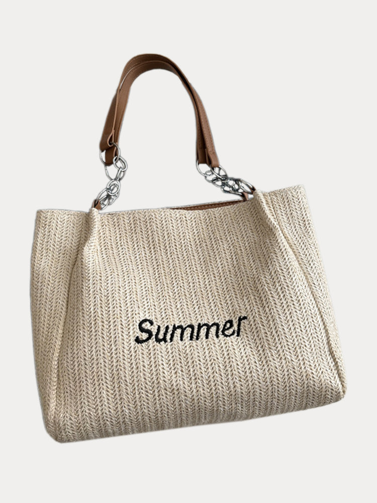 Large Capacity Woven Straw Tote Bag - Brown