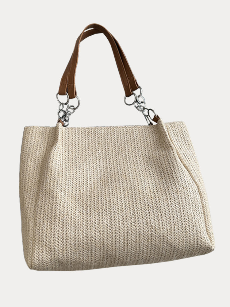 Large Capacity Woven Straw Tote Bag - Brown