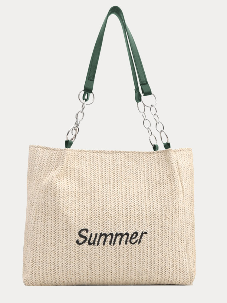 Large Capacity Woven Straw Tote Bag - Green