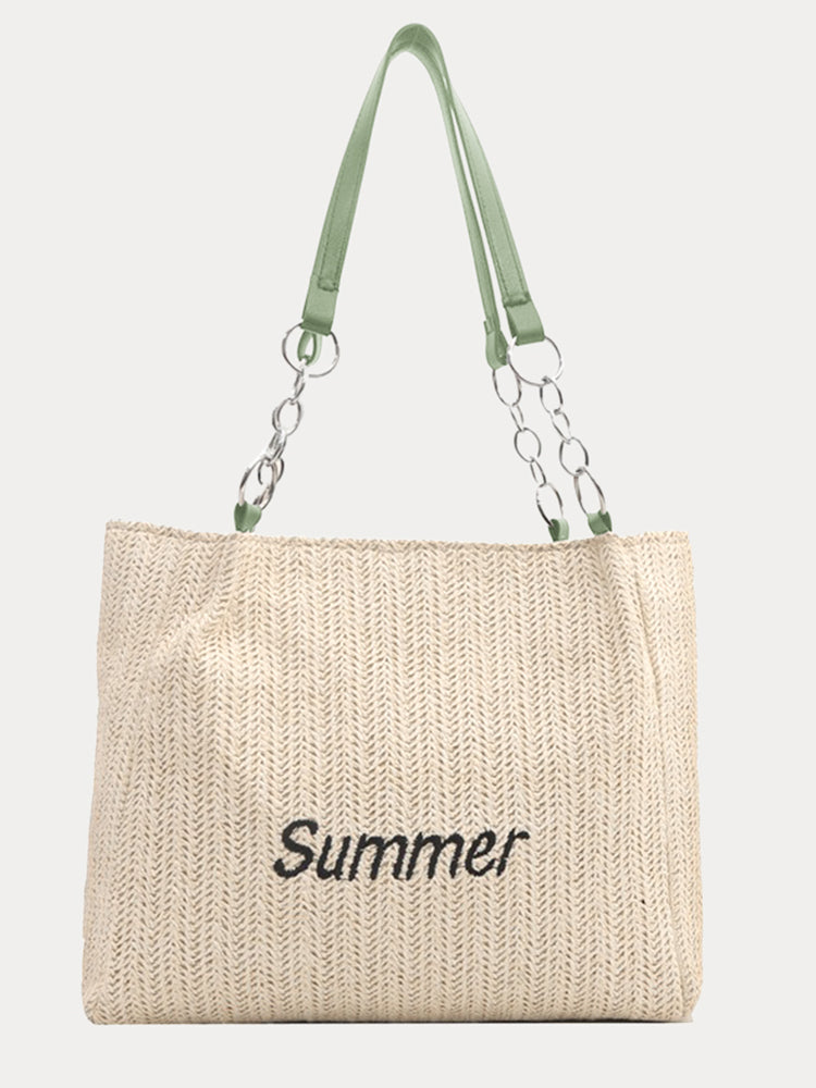 Large Capacity Woven Straw Tote Bag - Light Green