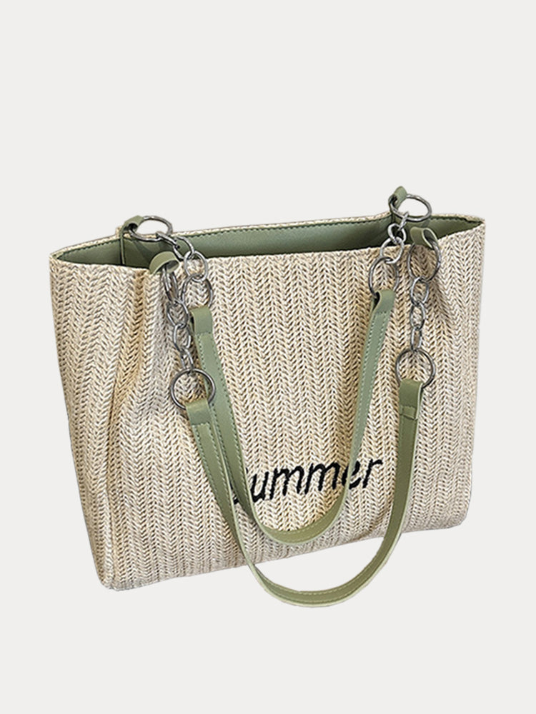 Large Capacity Woven Straw Tote Bag - Light Green