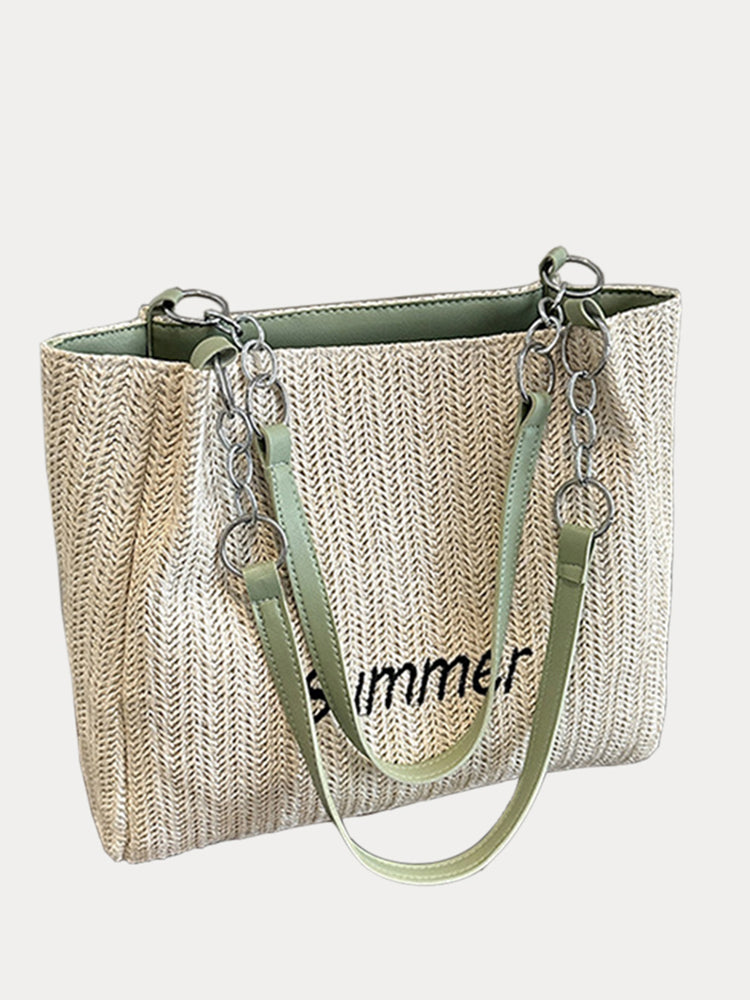 Large Capacity Woven Straw Tote Bag - Light Green