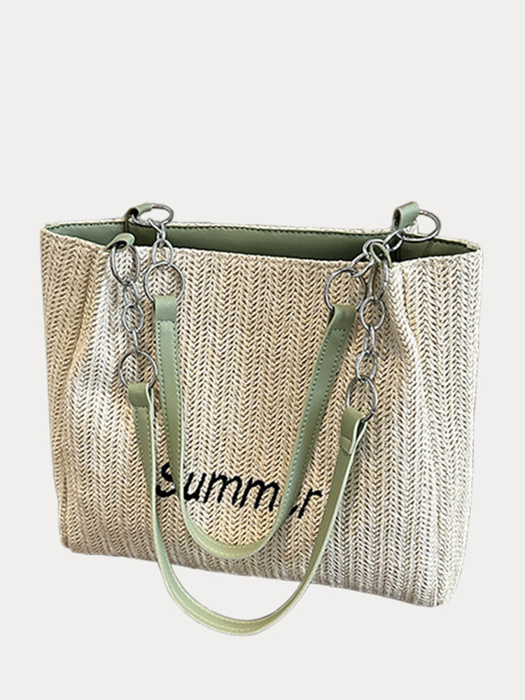 Large Capacity Woven Straw Tote Bag - Light Green