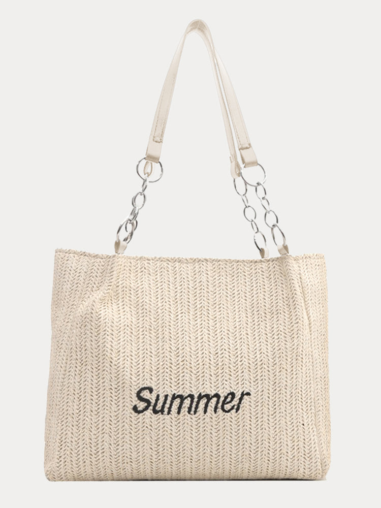 Large Capacity Woven Straw Tote Bag - White