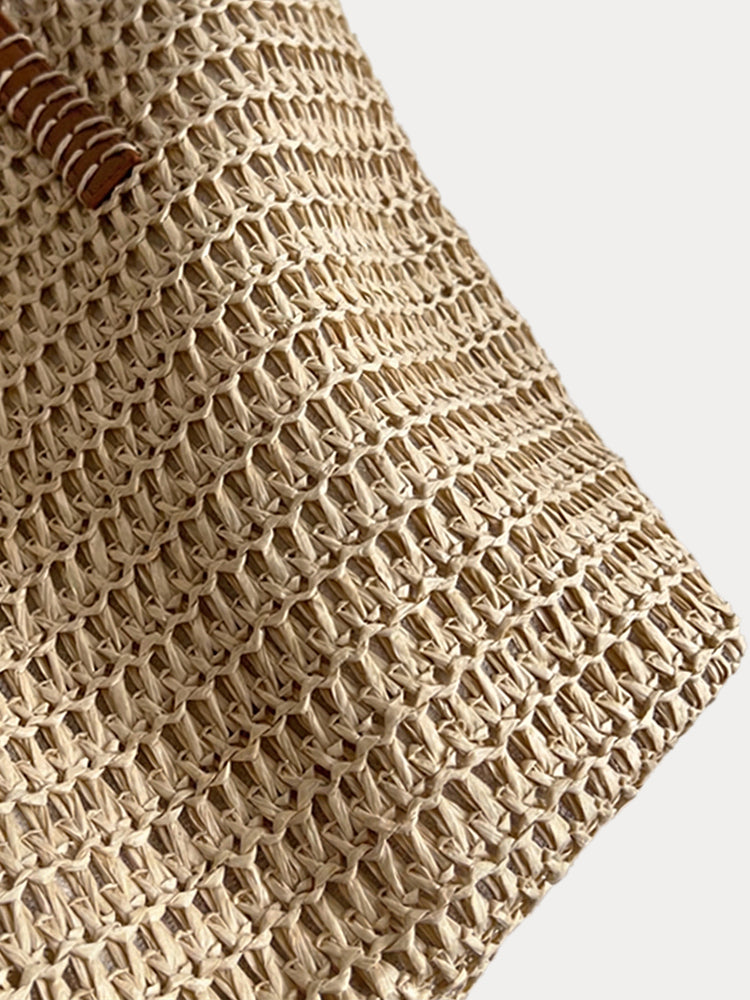 Minimalist Vacation Woven Straw Tote Bag - Beige