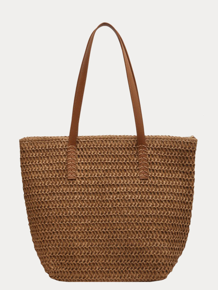 Minimalist Vacation Woven Straw Tote Bag - Khaki