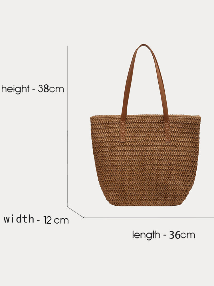 Minimalist Vacation Woven Straw Tote Bag - Khaki
