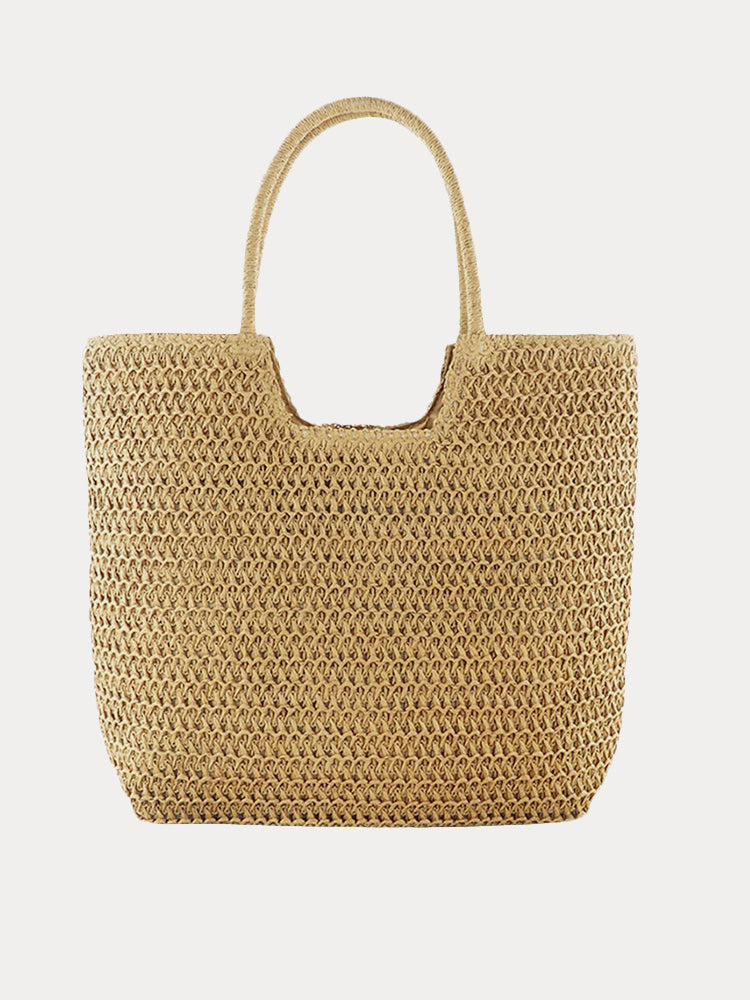 Boho Simple Large Capacity Woven Straw Tote Bag - Beige