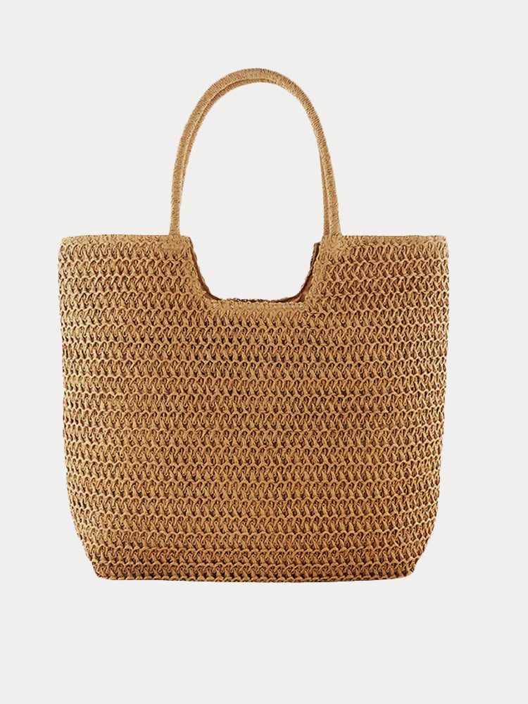 Boho Simple Large Capacity Woven Straw Tote Bag - Khaki