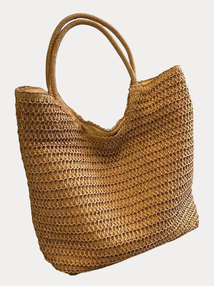 Boho Simple Large Capacity Woven Straw Tote Bag - Khaki