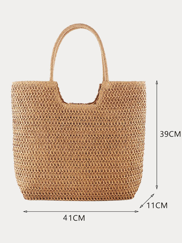 Boho Simple Large Capacity Woven Straw Tote Bag - Khaki