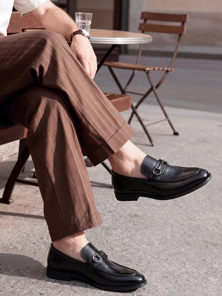 Top Grain Leather Horsebit Loafers - Black