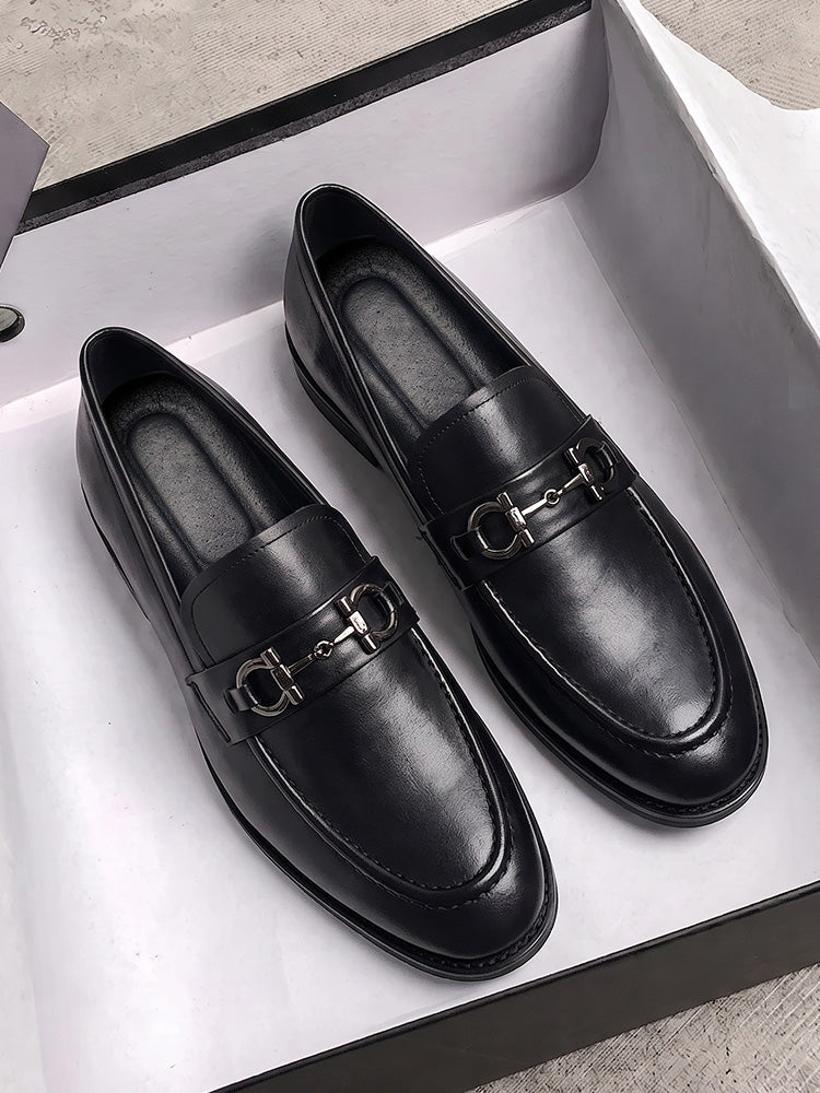 Top Grain Leather Horsebit Loafers - Black