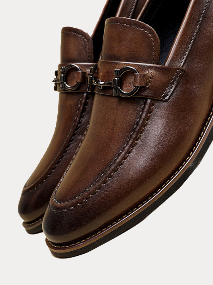 Top Grain Leather Horsebit Loafers - Brown