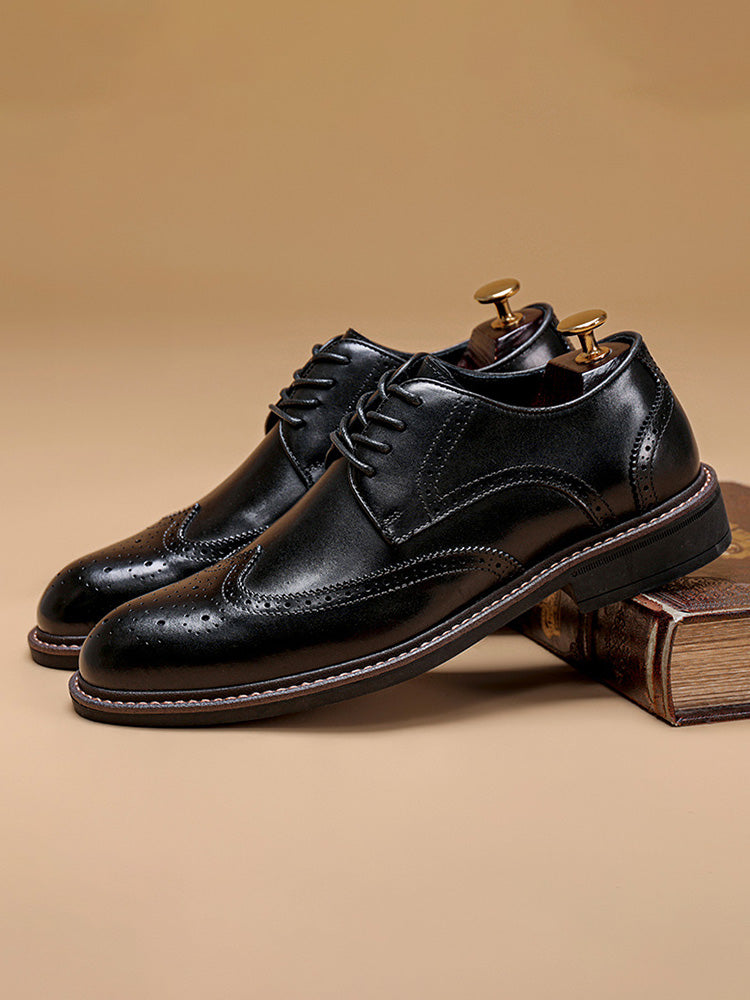Wingtip Leather Brogue Shoes - Black
