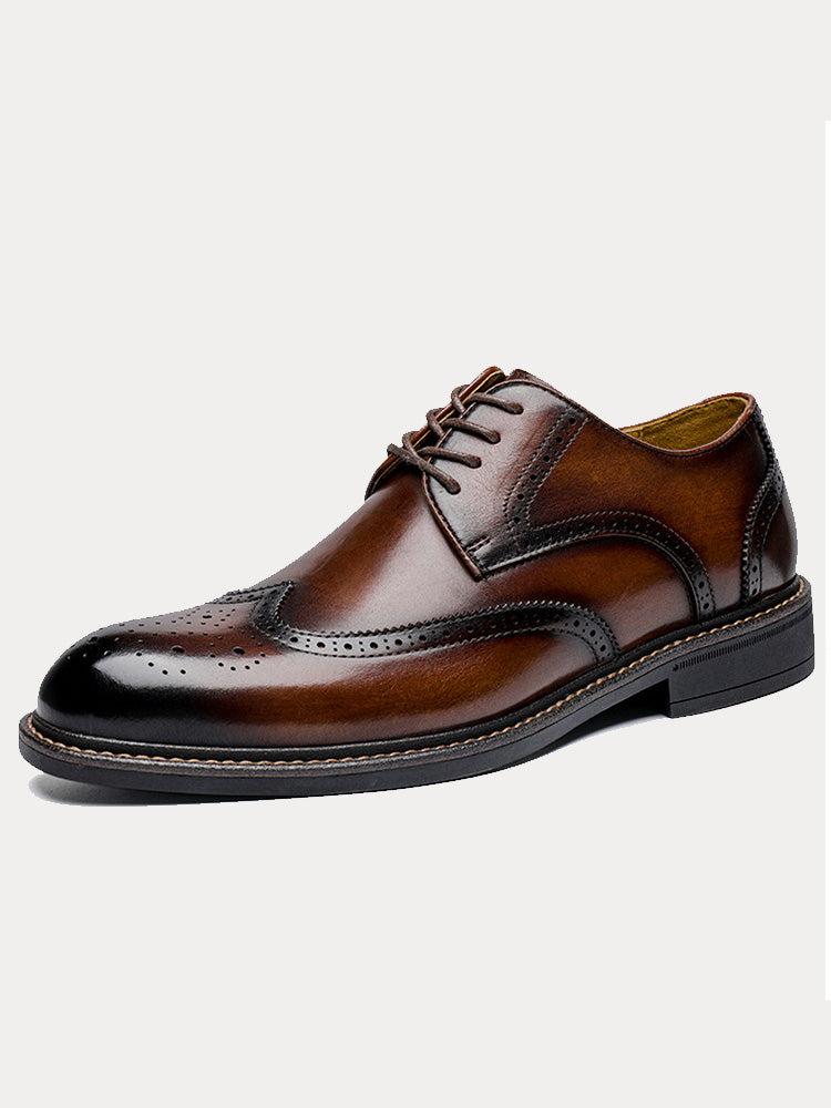 Wingtip Leather Brogue Shoes - Brown