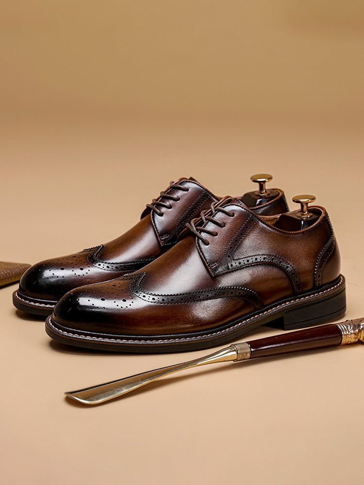 Wingtip Leather Brogue Shoes - Brown