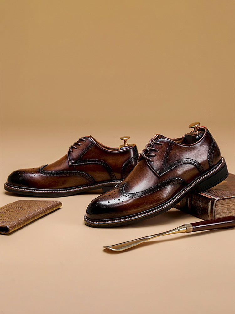 Wingtip Leather Brogue Shoes - Brown