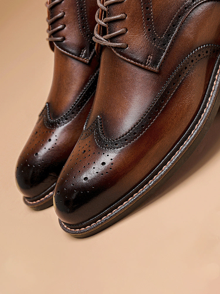 Wingtip Leather Brogue Shoes - Brown