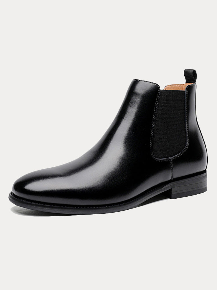 Retro Leather Chelsea Boots Slip-On Ankle Boots - Black