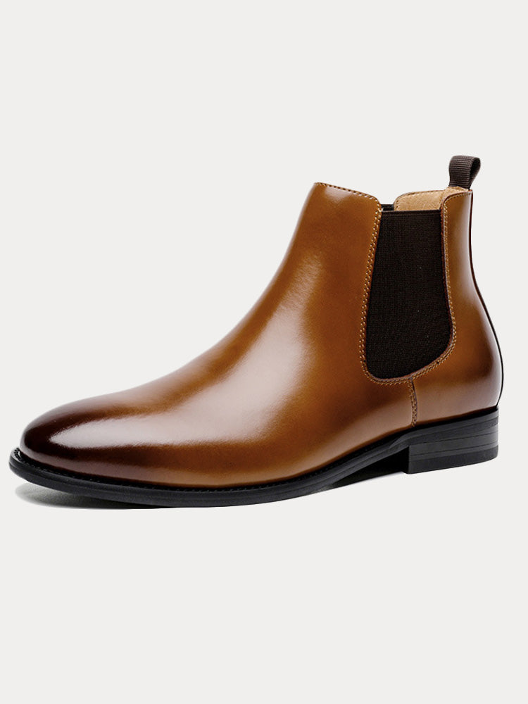 Retro Leather Chelsea Boots Slip-On Ankle Boots - Brown