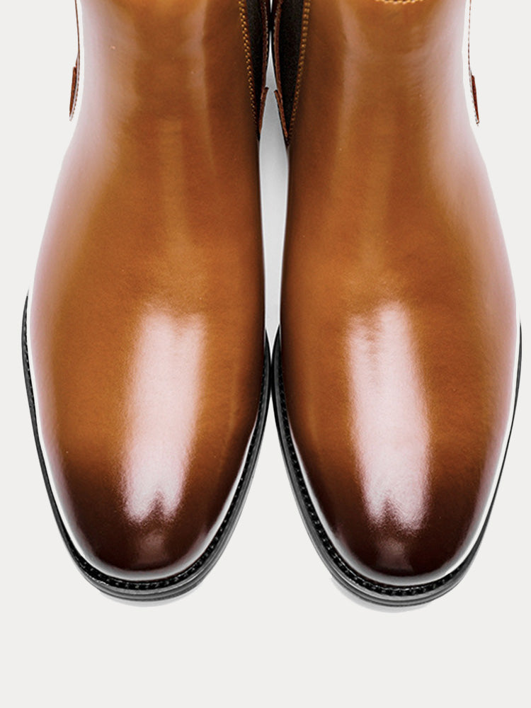Retro Leather Chelsea Boots Slip-On Ankle Boots - Brown