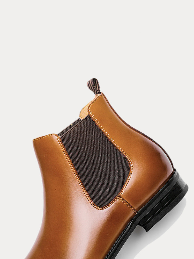Retro Leather Chelsea Boots Slip-On Ankle Boots - Brown