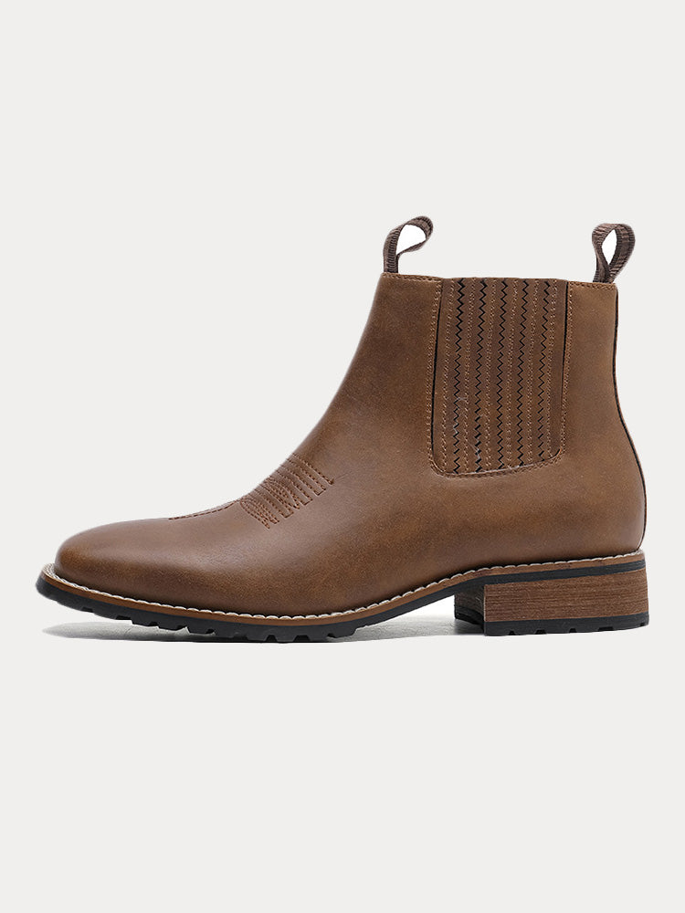 Vintage Embroidered Western Chelsea Boots - Light brown