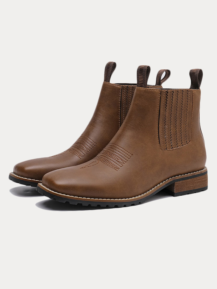 Vintage Embroidered Western Chelsea Boots - Light brown