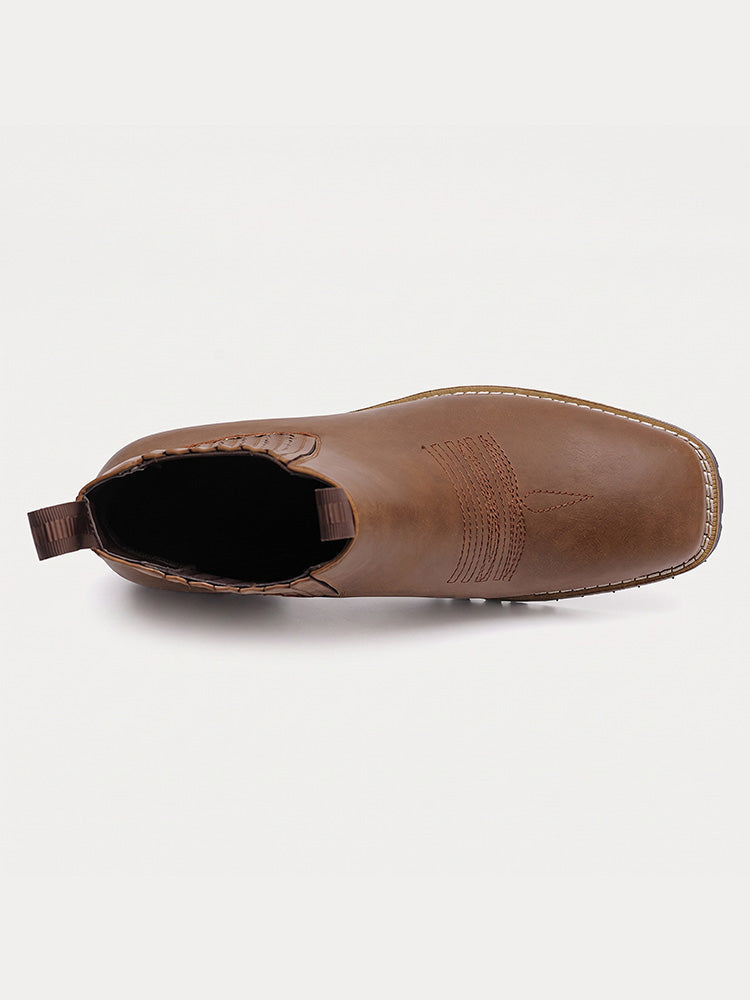 Vintage Embroidered Western Chelsea Boots - Light brown