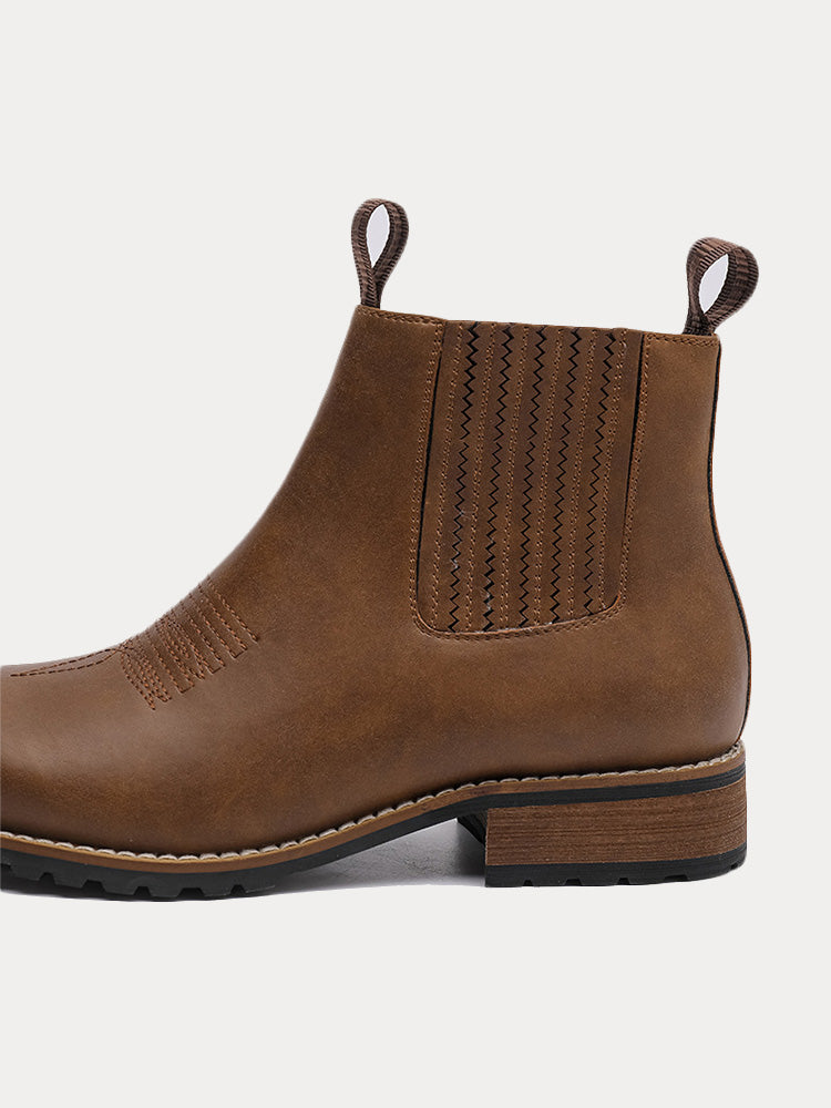 Vintage Embroidered Western Chelsea Boots - Light brown