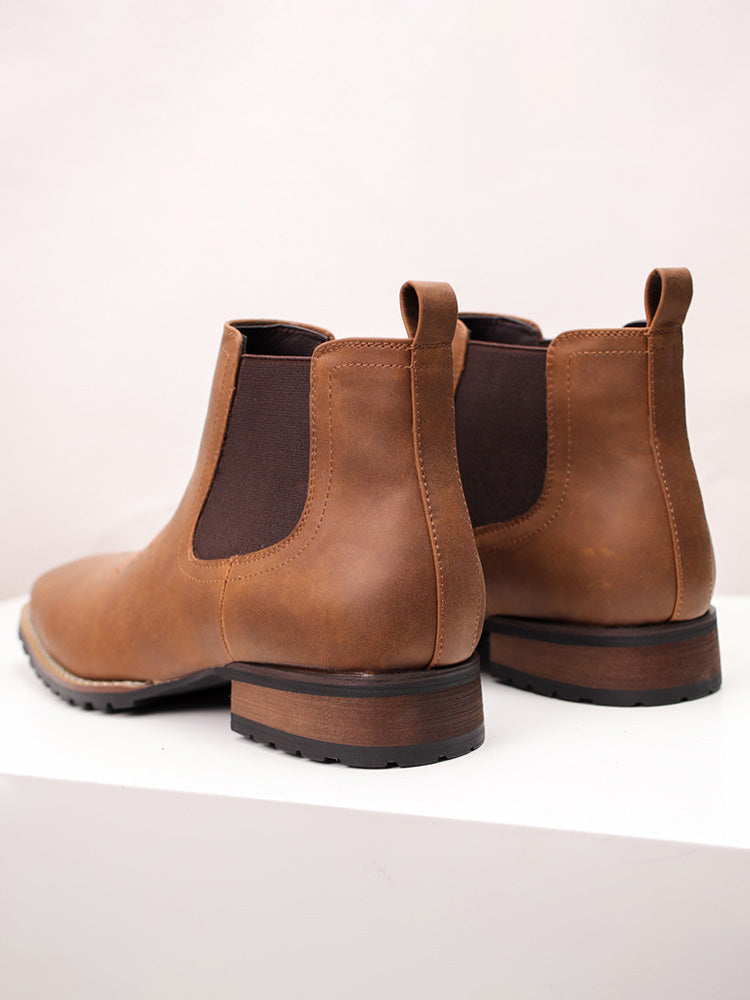 Western Embroidered Square Toe Chelsea Boots - Brown