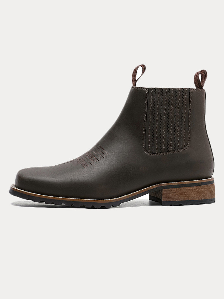 Vintage Embroidered Western Chelsea Boots - Dark brown