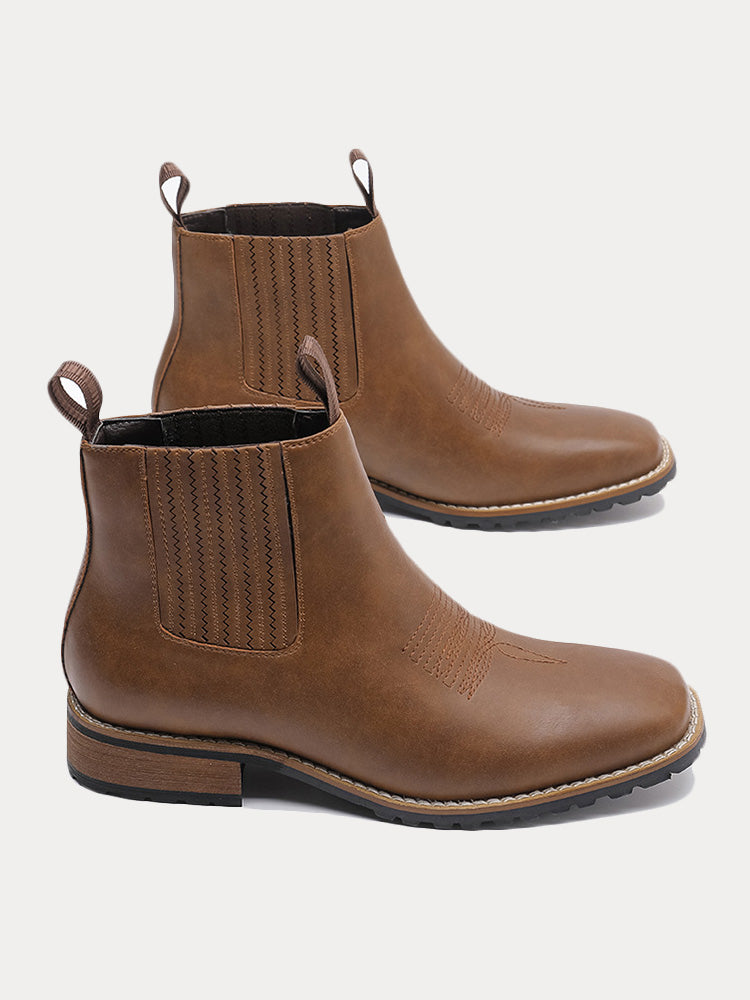 Vintage Embroidered Western Chelsea Boots - Dark brown