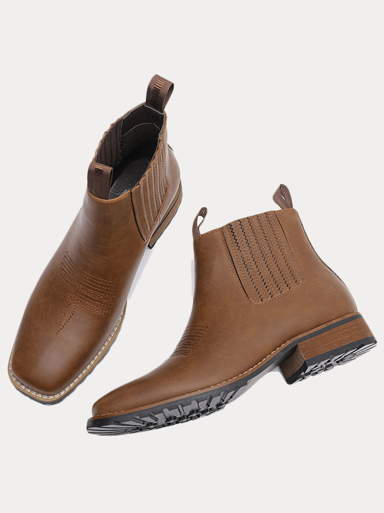 Vintage Embroidered Western Chelsea Boots - Dark brown