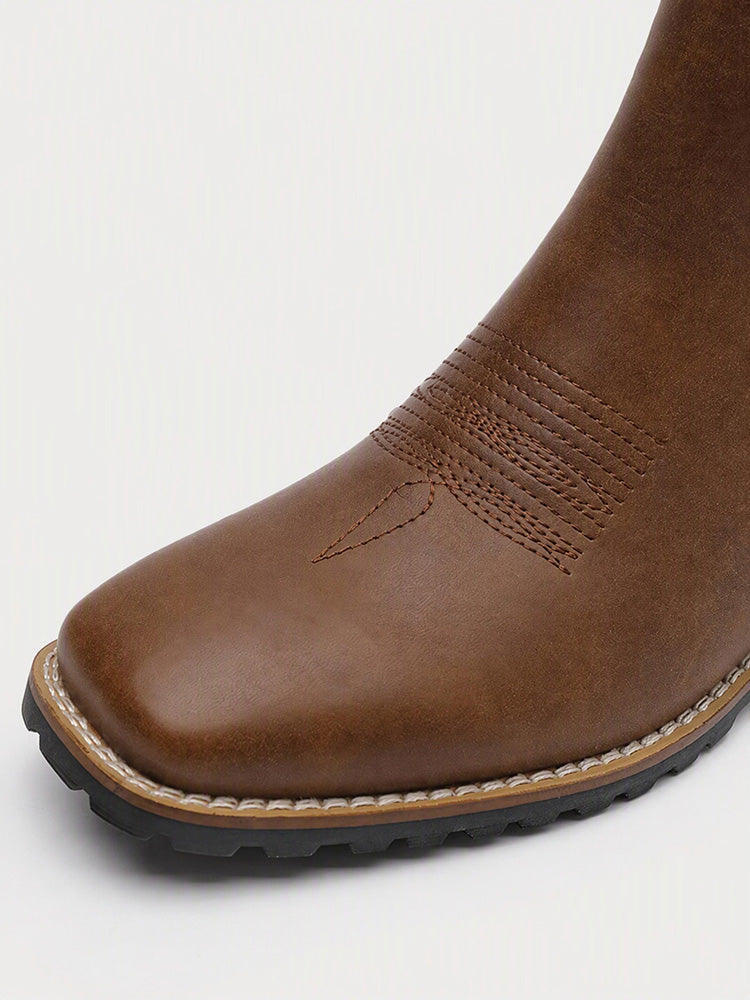 Vintage Embroidered Western Chelsea Boots - Dark brown