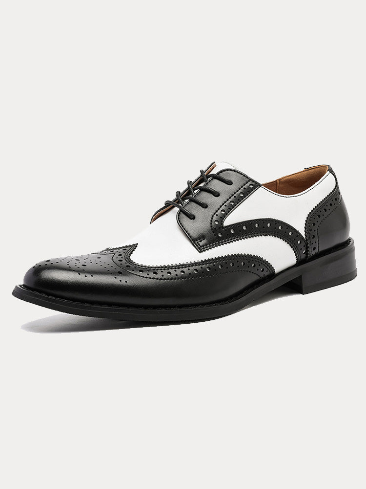 Two-Tone Wingtip Brogue Derby Dress Shoes - Black