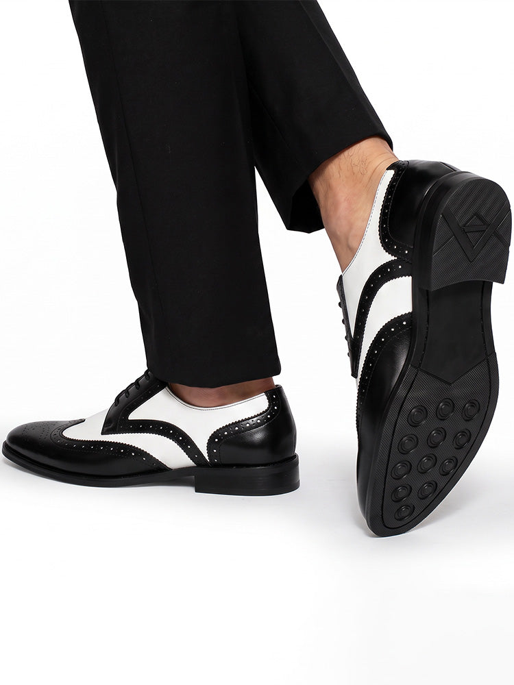 Two-Tone Wingtip Brogue Derby Dress Shoes - Black