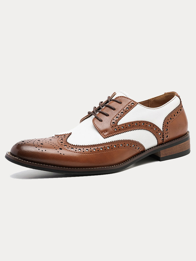 Two-Tone Wingtip Brogue Derby Dress Shoes - Brown