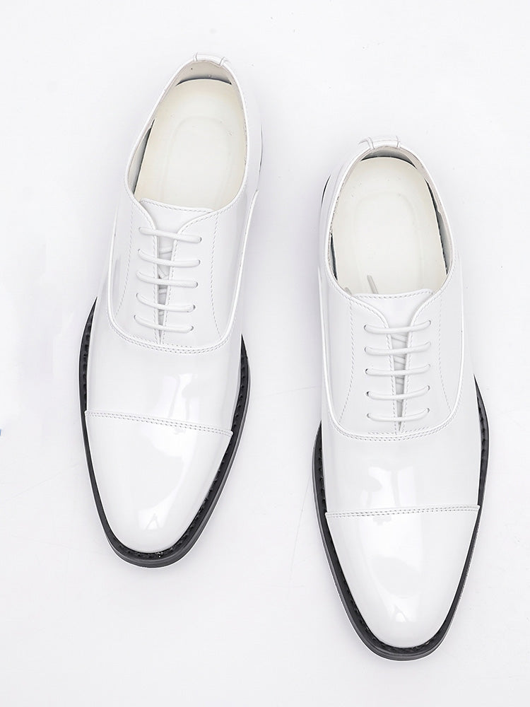 Patent Leather Cap Toe Oxford Dress Shoes - White