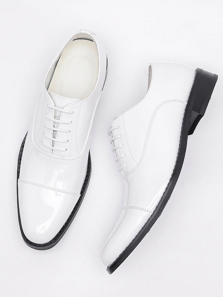 Patent Leather Cap Toe Oxford Dress Shoes - White
