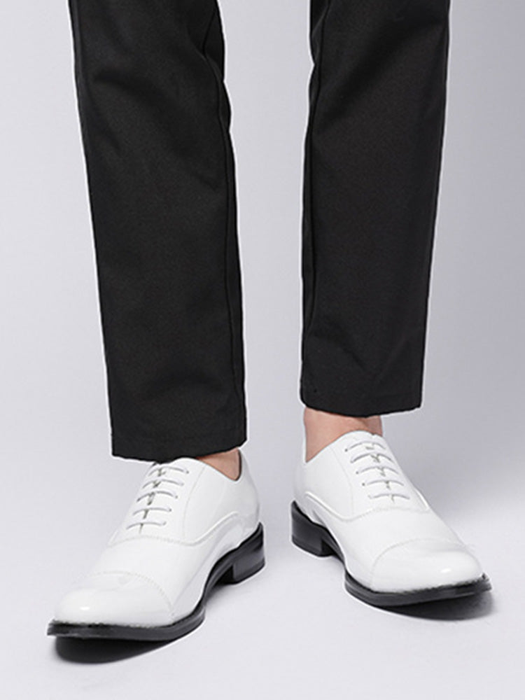 Patent Leather Cap Toe Oxford Dress Shoes - White
