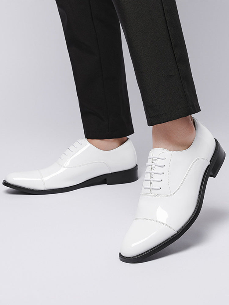 Patent Leather Cap Toe Oxford Dress Shoes - White