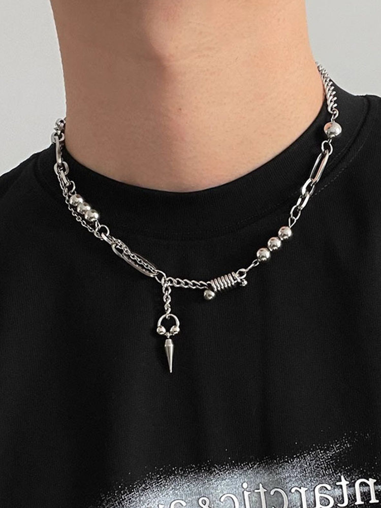 Fashion Punk Rivet Pendant Necklace - Silver