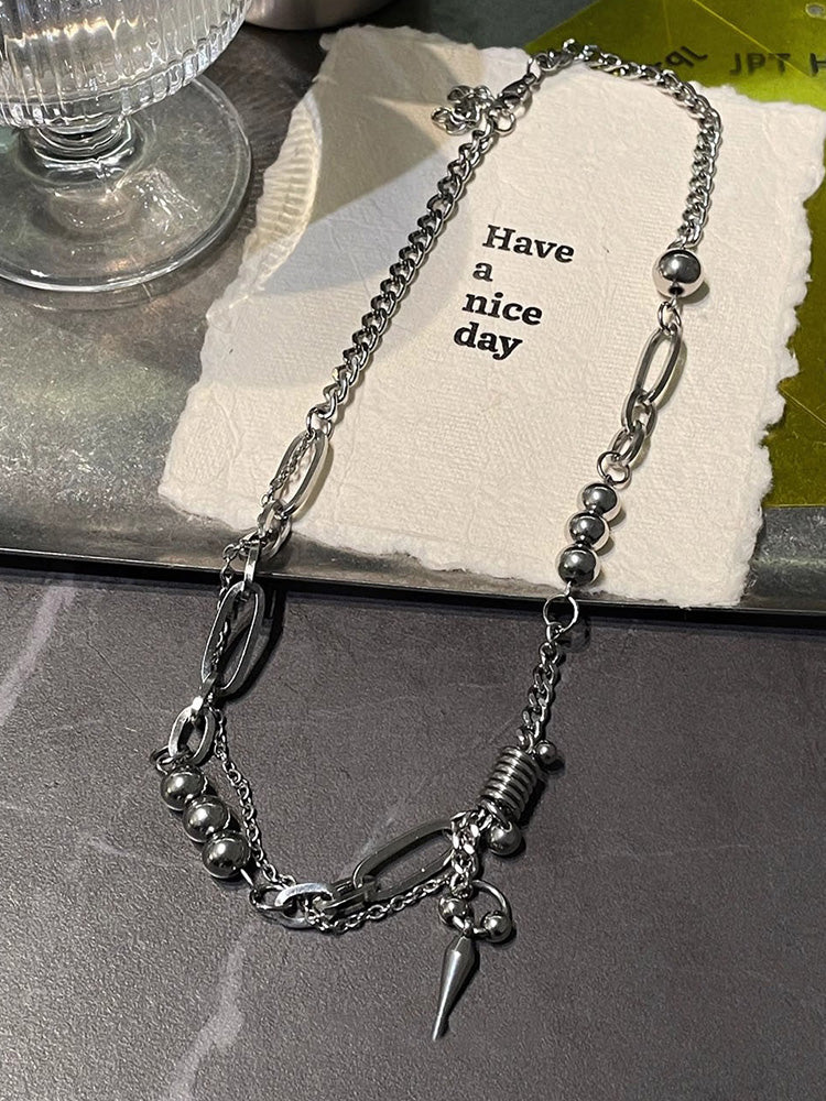 Fashion Punk Rivet Pendant Necklace - Silver
