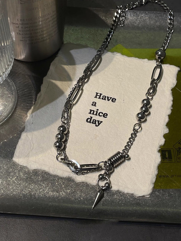 Fashion Punk Rivet Pendant Necklace - Silver