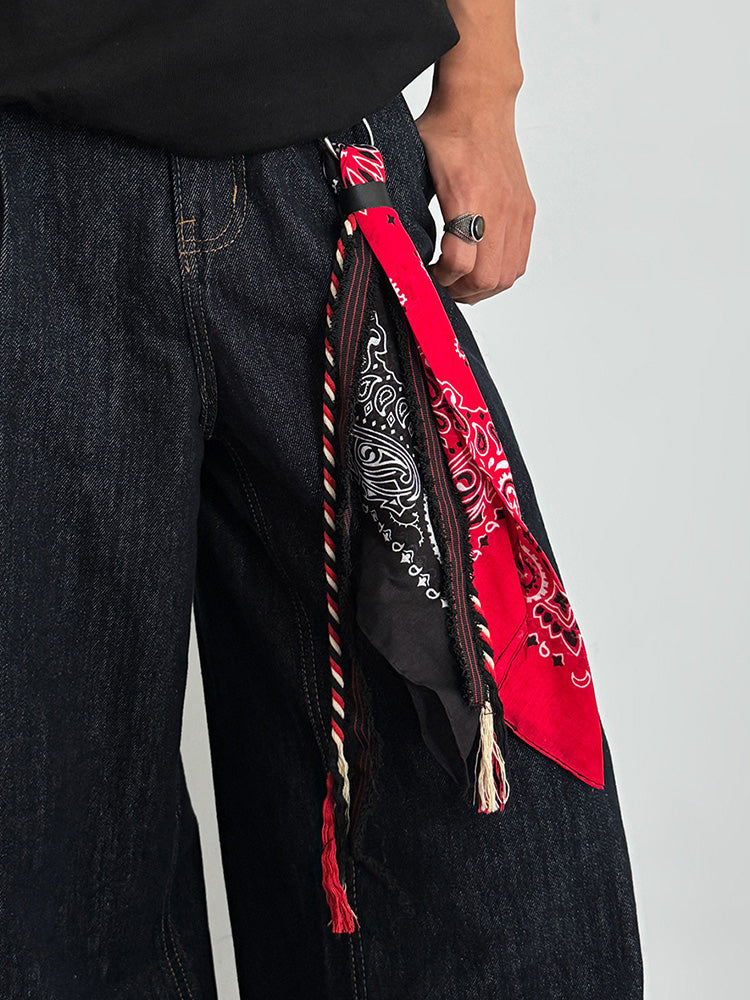 Paisley Kerchief Wallet Jeans Chain - Red