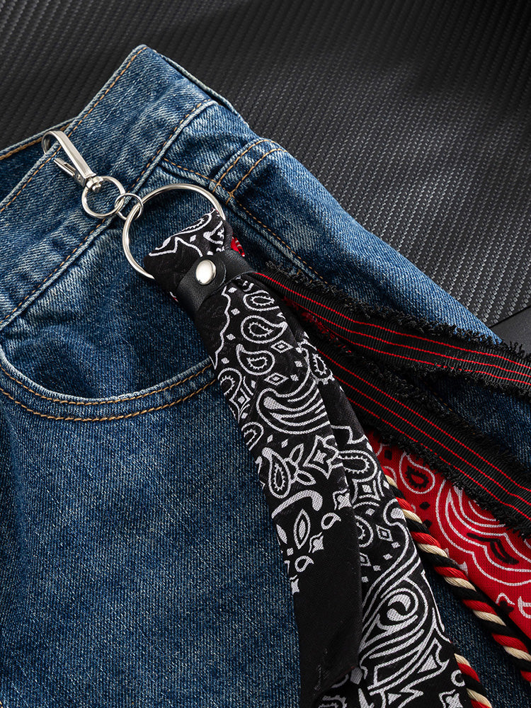 Paisley Kerchief Wallet Jeans Chain - Red