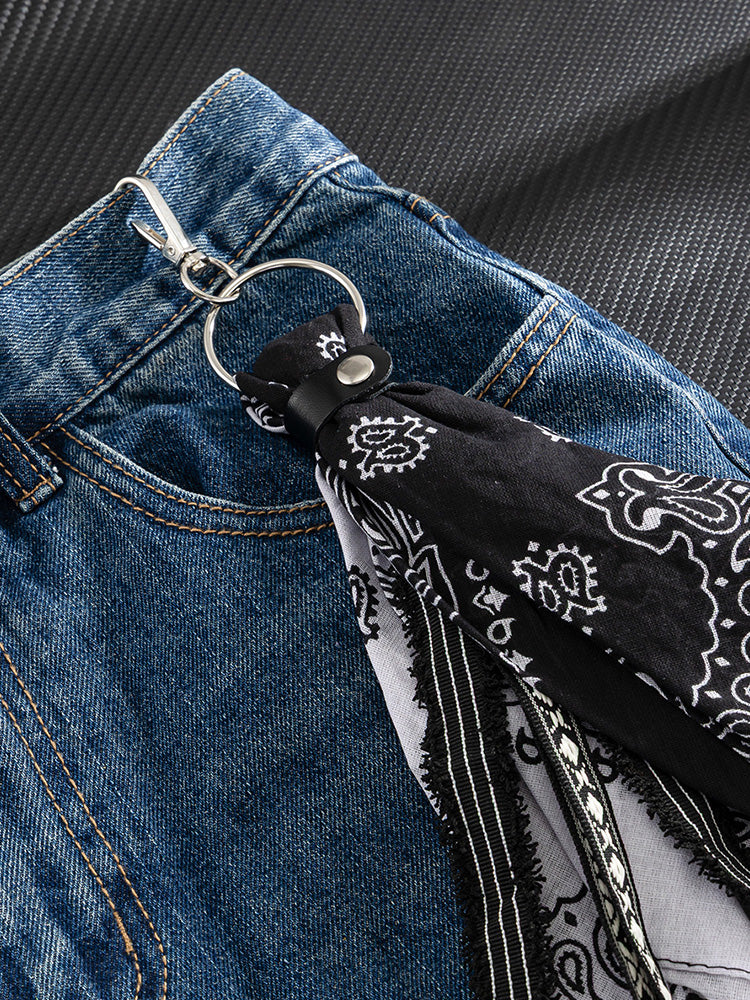 Paisley Kerchief Wallet Jeans Chain - Black