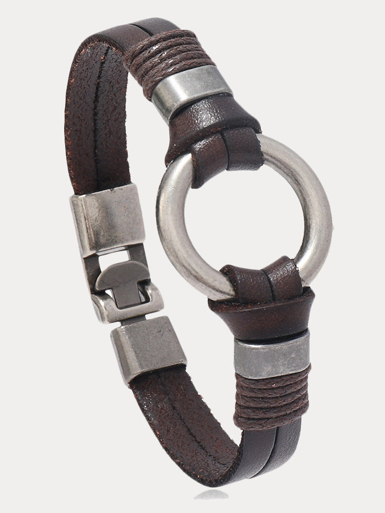 Retro Metal Buckle Leather Bracelet - Brown